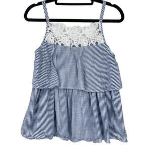 Zara Striped Tank Top size XS‎  Tiered Faux Lace accent